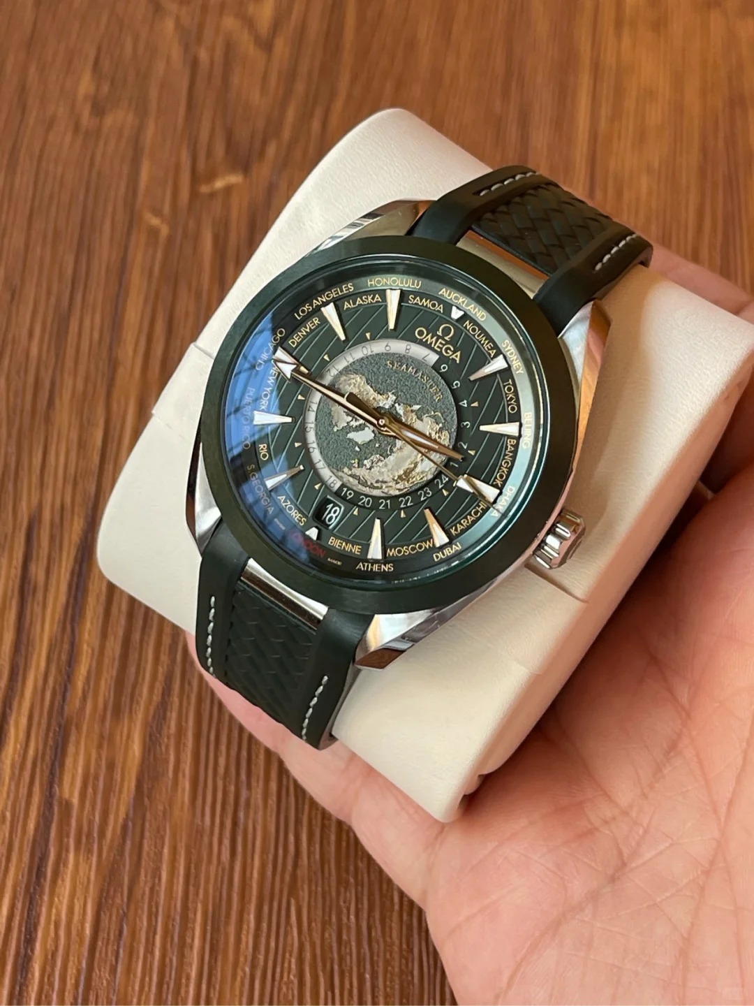 Omega Seamaster Series Aqua Terra World Time Green Ceramic Watch