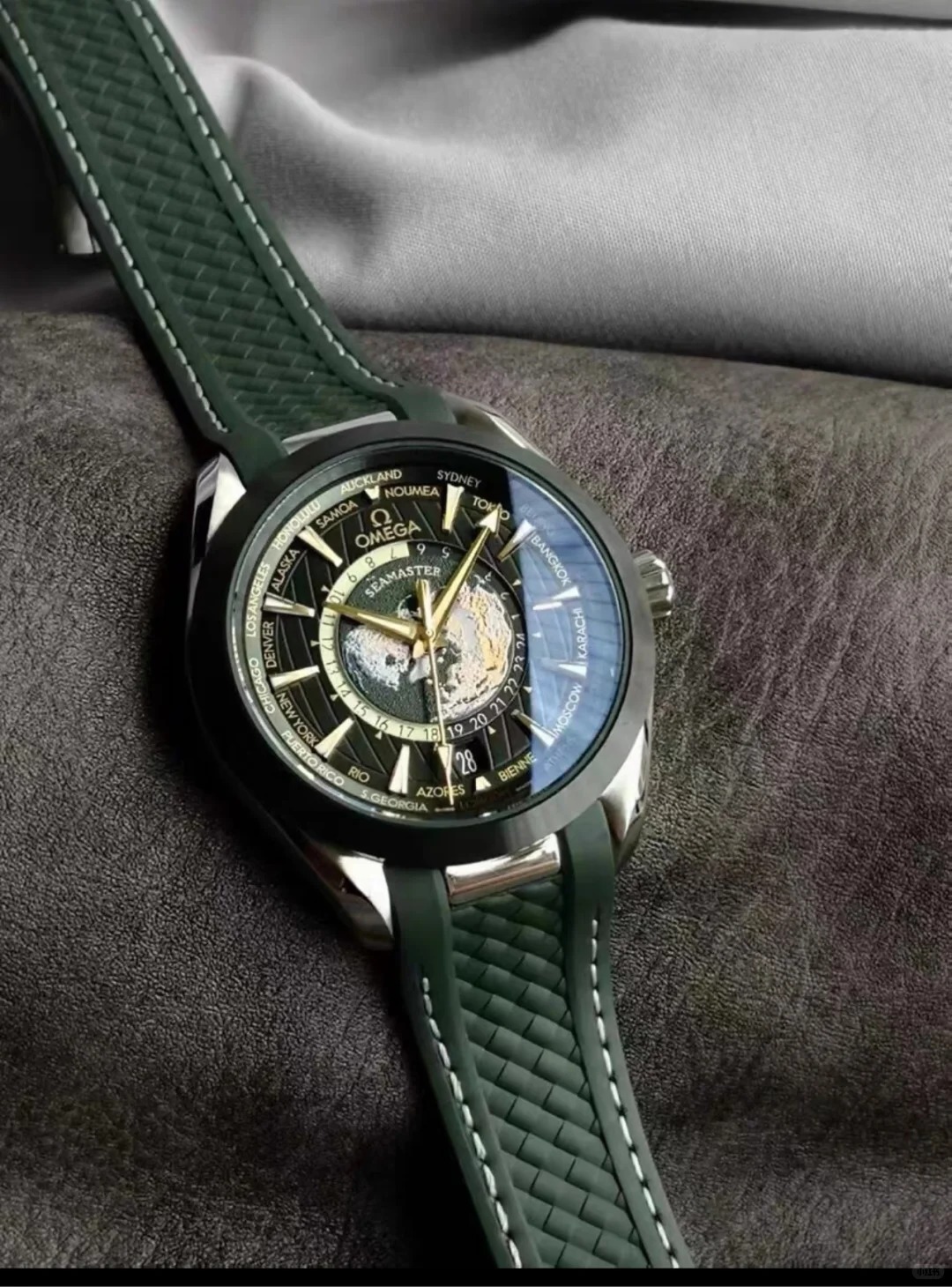 Omega Seamaster Series Aqua Terra World Time Green Ceramic Watch